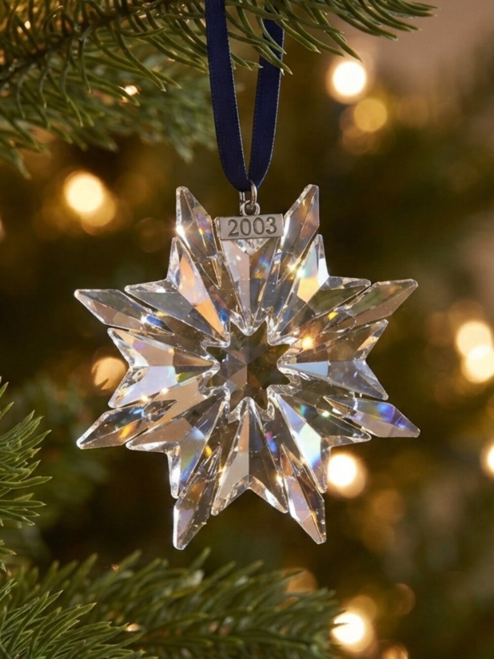 Swarovski 2003 Crystal Snowflake Christmas Tree Ornament with Box & certificate